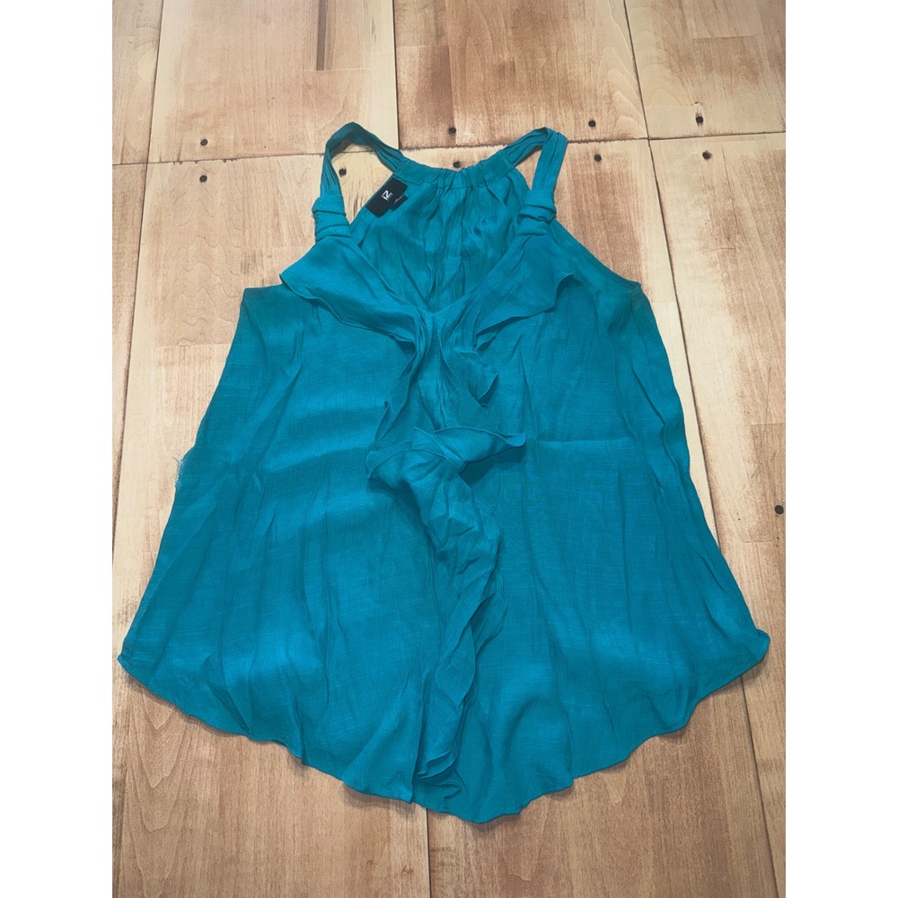 N² BY IZ BYER Teal Ruffle Halter Neck‎ Tank Top Women's Size M